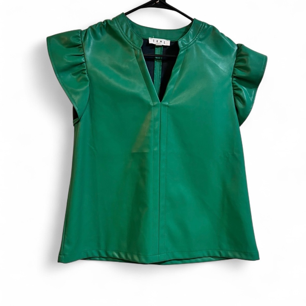 Green Ruffle Sleeve Top - Picture 4 of 9